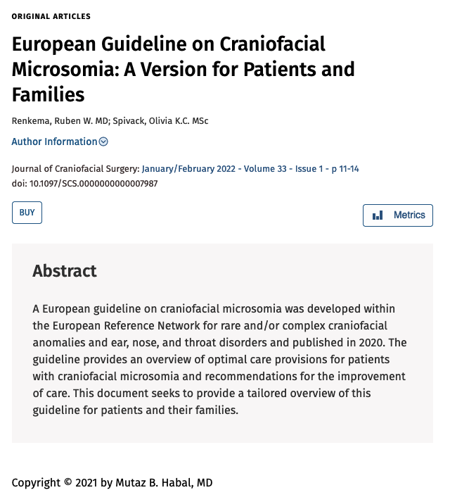 European Guideline Craniofacial Microsomia Patients and families