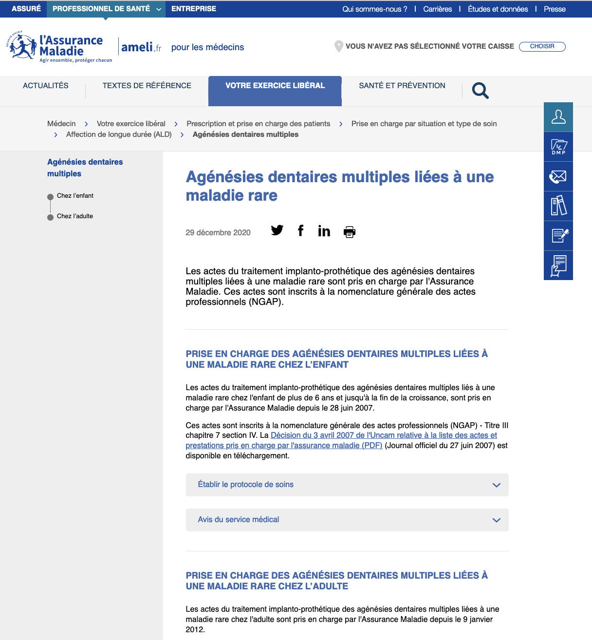 Image Site Ameli Page Agénésies dentaires médecins