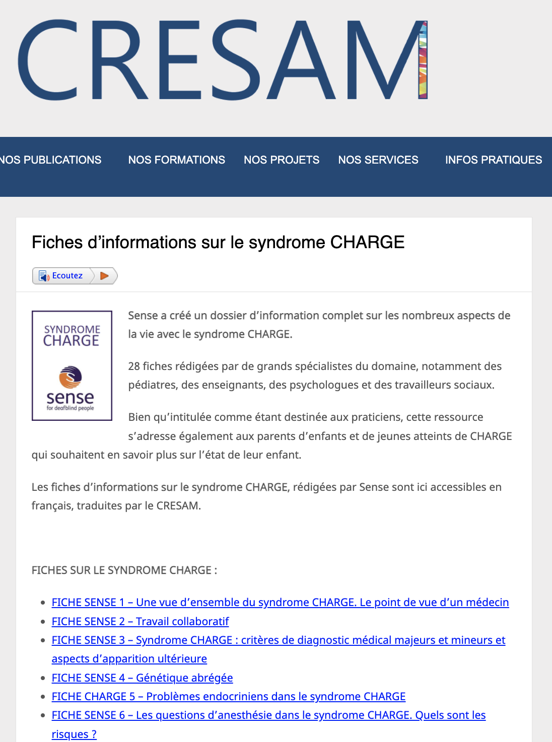 Image Site CRESAM Fiches Info Syndrome CHARGE