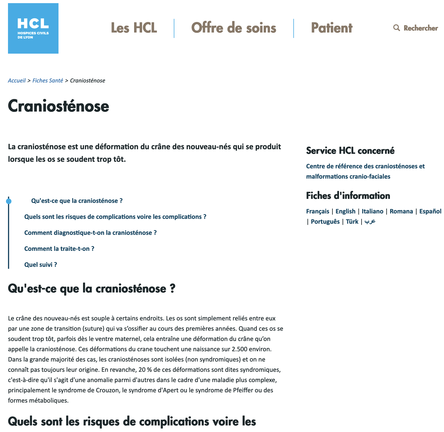 Image site HCL Page craniosténose