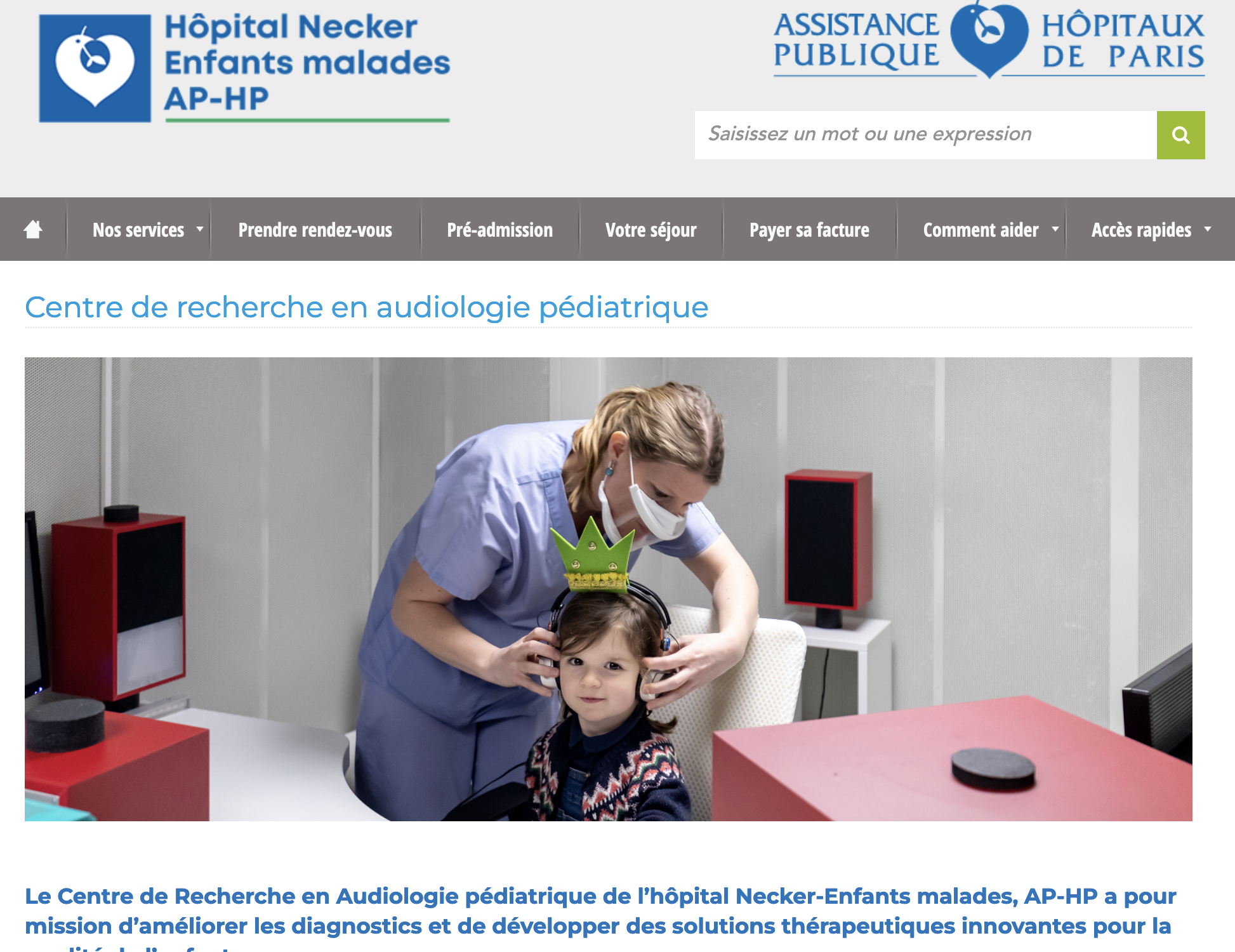 Image Site Necker Page Centre de Recherche en AUdiologie Pédiatrique