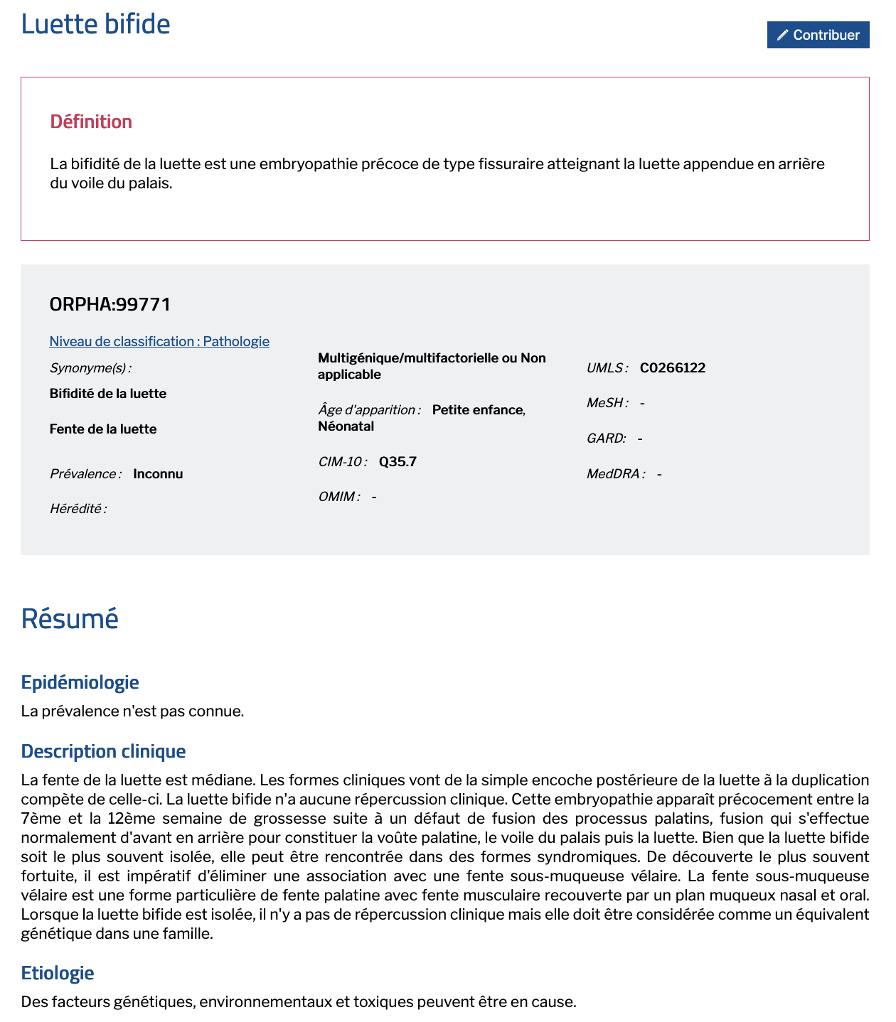 Image site Orphanet Page Luette bifide