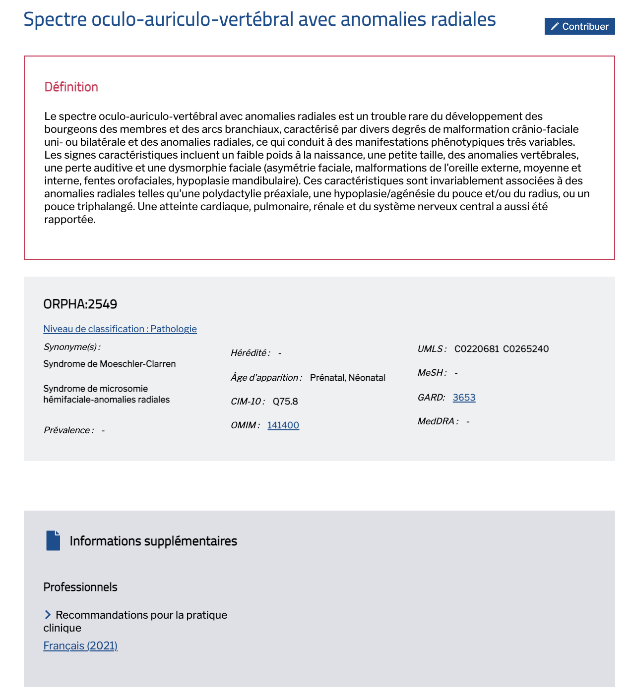 Image Site Orphanet Page OAVS anomalies radiales
