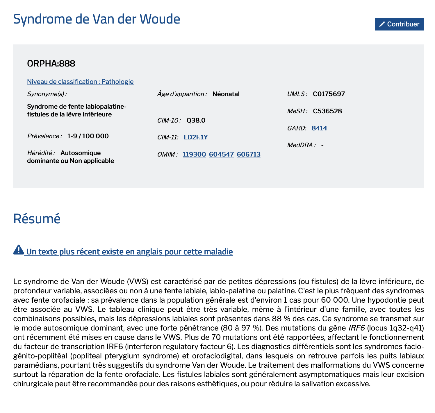Image Site Orphanet Page Van der Woude