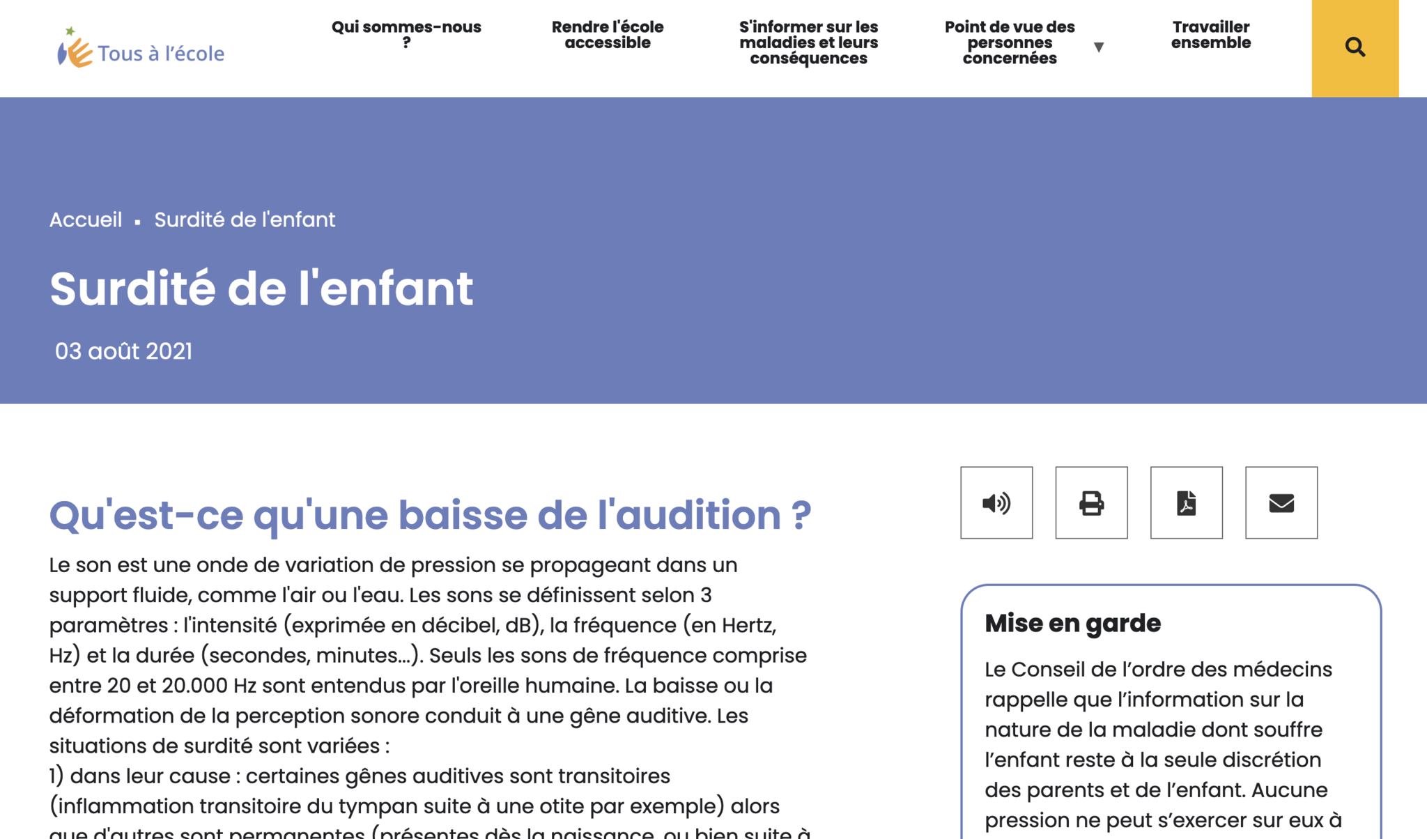 Image Site Tous à l'école Page Surdité de l'enfant