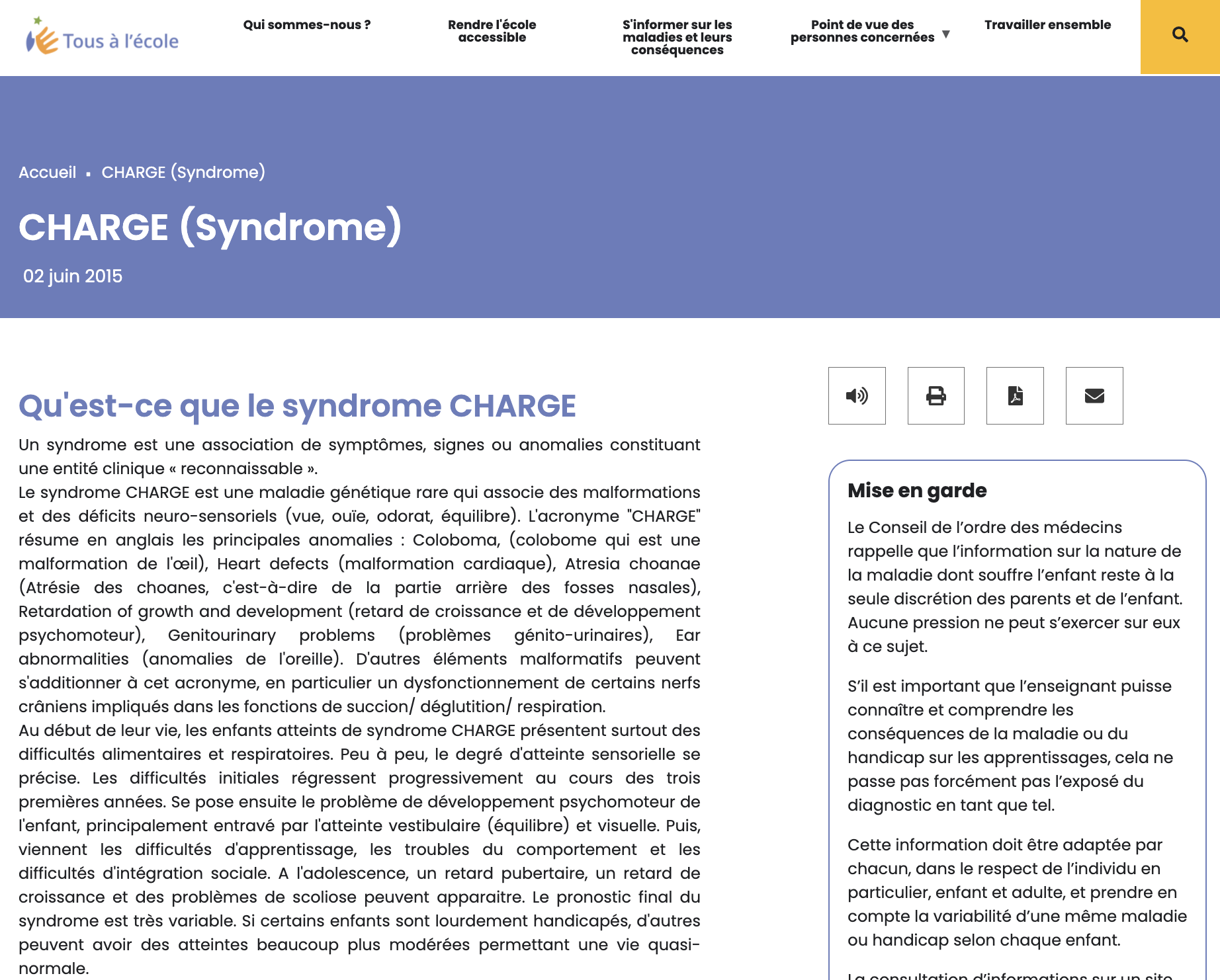  Image Site Tous à l'école Page Syndrome CHARGE